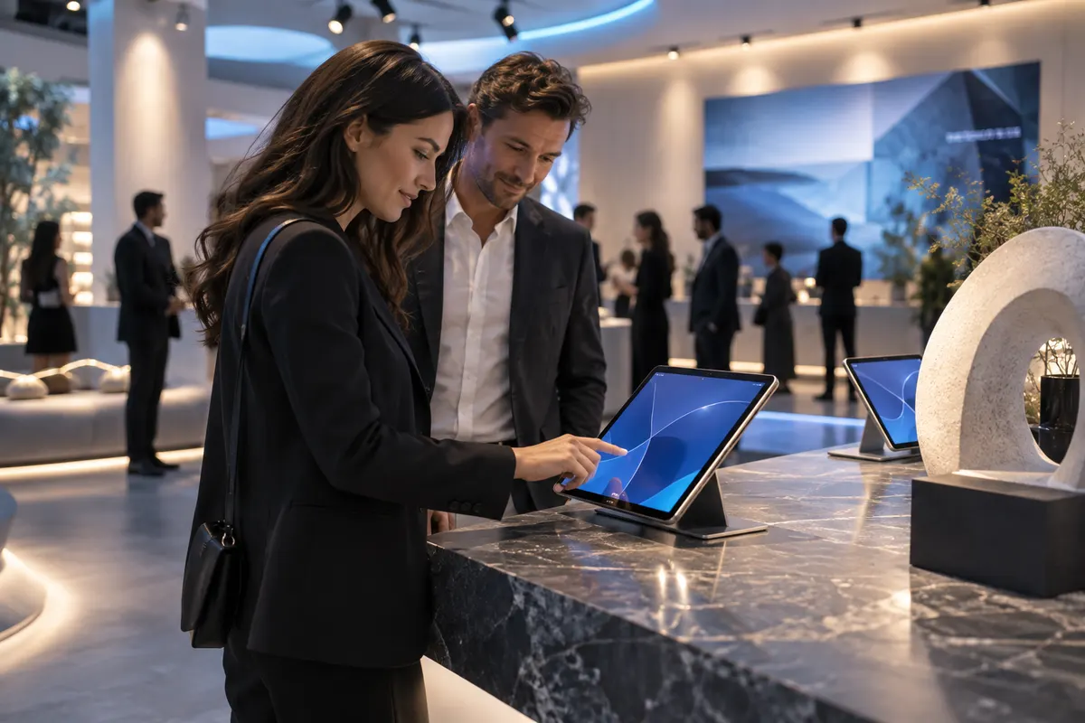 Interactive tablet at a product demonstration counter
